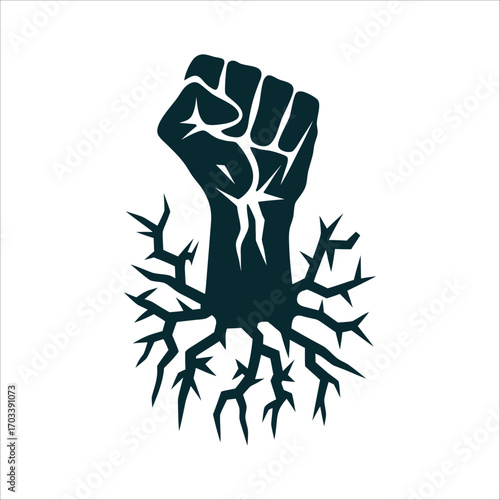 Clenched Fist Rising: Symbol of Resistance March 1st Movement clenched fist rising from jagged lines symbolising resistance in burnt umber