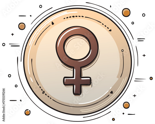 Illustration of Female Gender Symbol with Circle and Decorative Elements