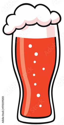Cartoon illustration of a glass of beer with foamy head and bubbles