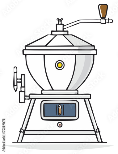 Vintage illustration of a churn with a crank handle and a display window