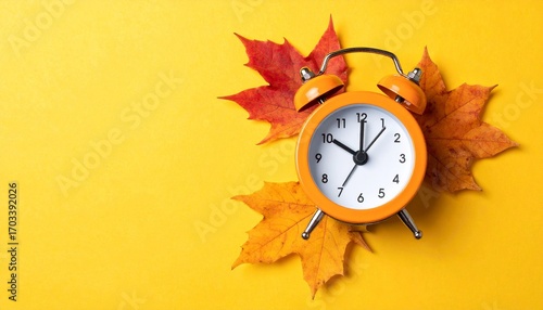 alarm clock with autumn leaf's 