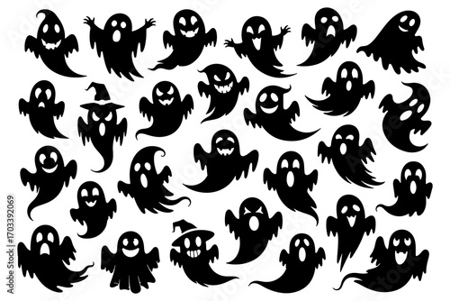 Halloween silhouette ghosts set