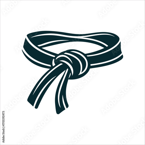 Taekwondo Black Belt Knot Icon, Martial Arts Taekwondo Day black belt folded into a diagonal knot in onyx black with matte texture