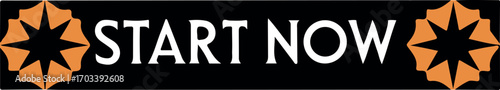 Bold Black Button with Stylized Orange Stars Accompanying the Phrase Start Now