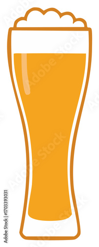 Drawn Beer in Tall Glass with Creamy Froth Beverage Illustration Lager Refreshment