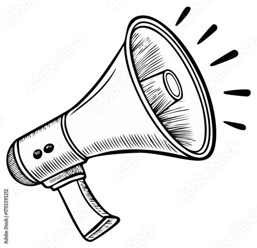 Hand Drawn Megaphone Illustration Promoting Loud Communication and Announcements
