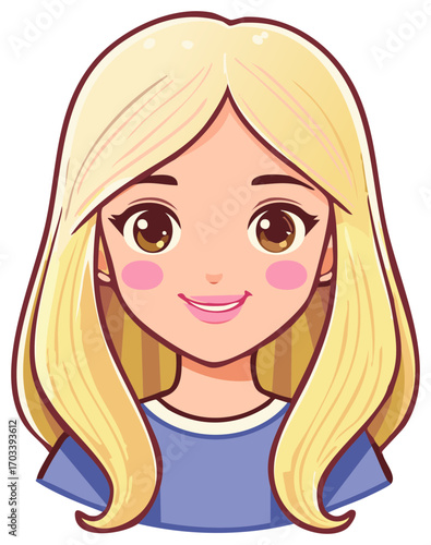 Friendly young blonde girl character illustration with a happy smile