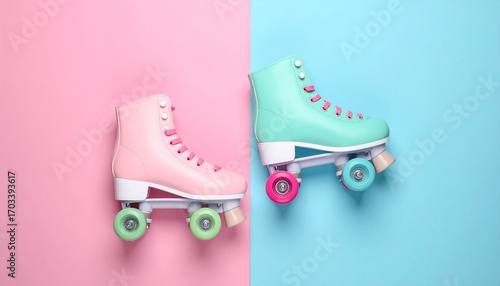 roller skates on pink background