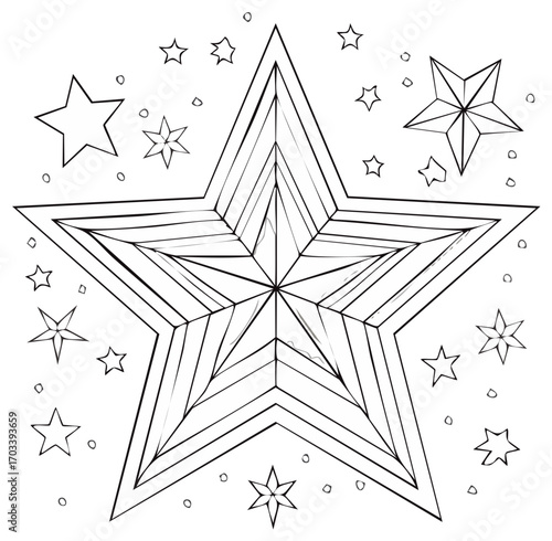 Hand drawn star coloring page with celestial patterns for creative activity