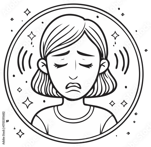 Distressed woman feeling overwhelmed by sadness anxiety or a painful headache