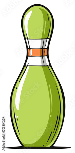 Isolated Bowling Pin Illustration in Green and White with Orange Band