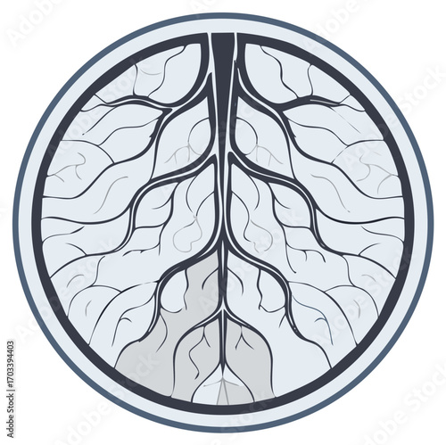 Abstract Circular Root System with Branching Veins and Textured Gradient Fill