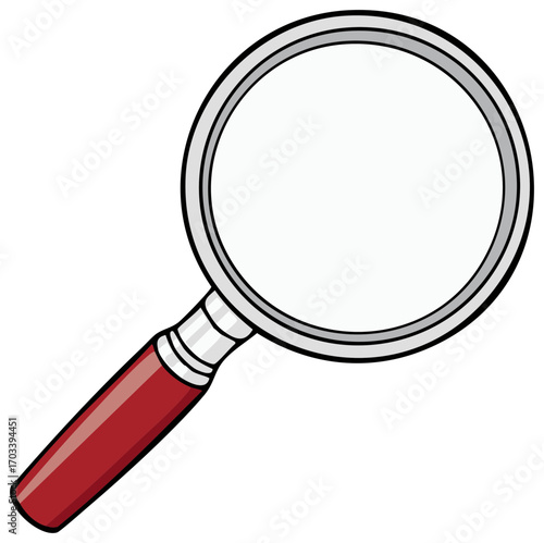 Magnifying glass illustration with red handle for inspecting details and searching for clues in research and studies