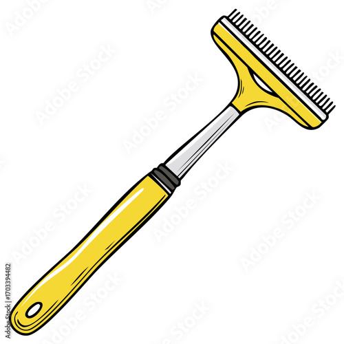 Yellow pet grooming rake illustration effective shedding tool fur removal