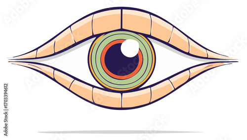 Mystical All Seeing Eye Symbol with Segmented Eyelids and Colorful Iris