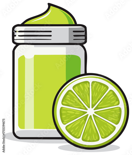 Lime slice and jar of green substance illustration
