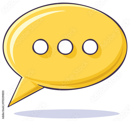 Yellow cartoon speech bubble with ellipsis dots indicating thinking messaging or online chat