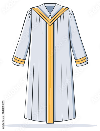 Formal Clergy Robe with Gold Trim and Pleated Design