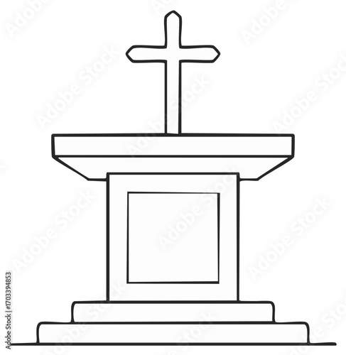 Simplified illustration of a church altar with a cross on top for religious purposes.