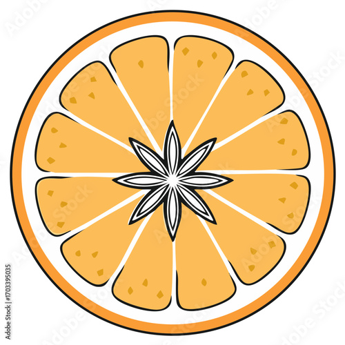 Stylized cross-section of an orange with anise star in the center
