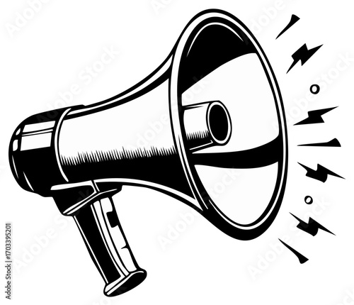 Vintage Style Megaphone Illustration with Sound Waves for Public Announcement and Urgent Communication