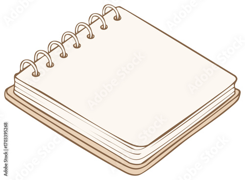 Blank Beige Notebook with Spiral Binding for Notes and Illustrations in Isometric View