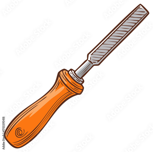 Hand File with Orange Handle Woodworking and Carpentry Hand Tool