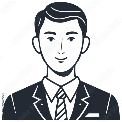 Asian Man in Business Suit Cartoon Vector Illustration Portrait