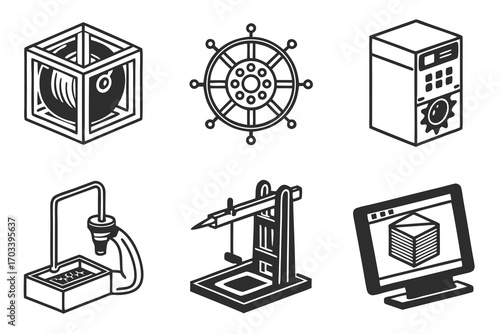 3D Printing Technology and Manufacturing Icons.