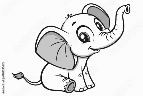 Adorable Cartoon Baby Elephant Sitting Playfully.