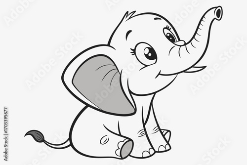 Adorable cartoon baby elephant sitting happily.