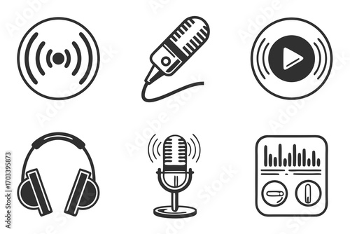 Audio Recording and Playback Icons Set.