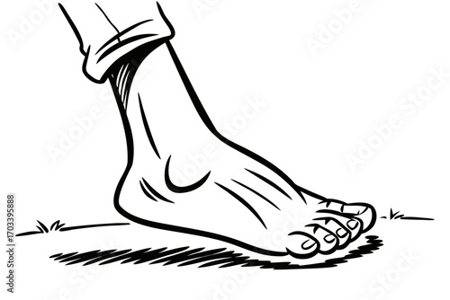Bare Foot Stepping on Grass Illustration.