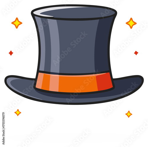 Magician's Top Hat Cartoon with Stars and Diamond Accents Festive Design