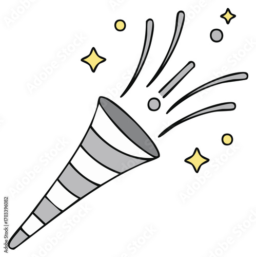 Party popper illustration with sparkles and confetti, isolated design
