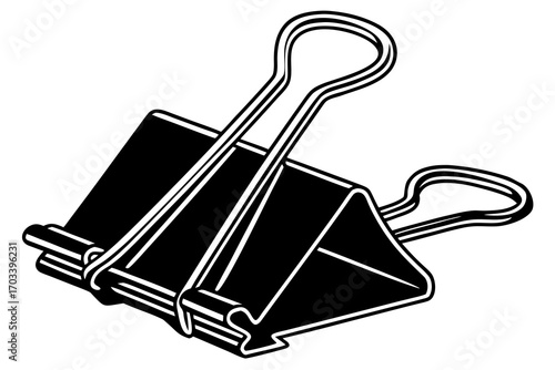 Black Binder Clip Isolated on White Background.