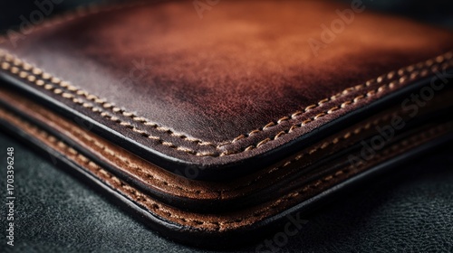Brown leather wallet detail