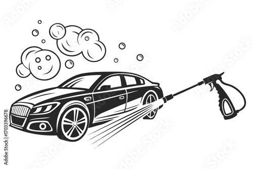 Car Wash Pressure Washer Bubbles Cleaning.
