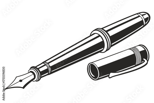 Classic Fountain Pen with Cap Isolated.