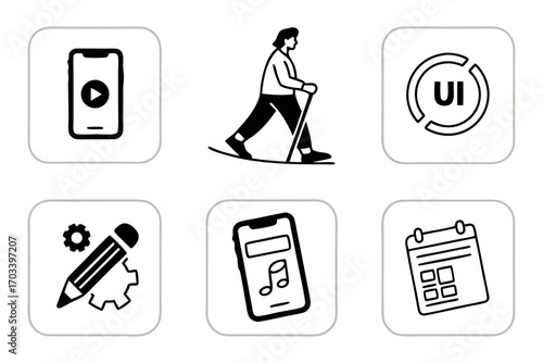 Collection of Modern Icons for Digital Applications and Activities.