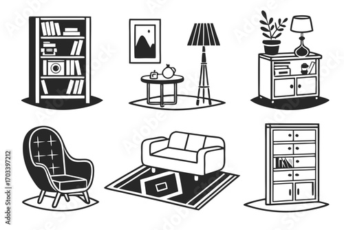 Collection of Modern Home Furniture and Decor Icons.