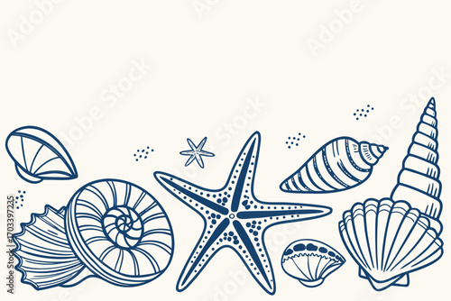 Collection of Marine Shells and Starfish Illustration.
