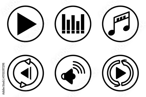 Collection of Six Multimedia Player Icons.