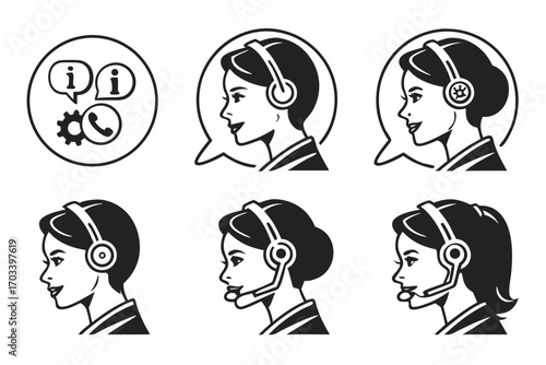 Customer Service Representative Icons with Headsets.