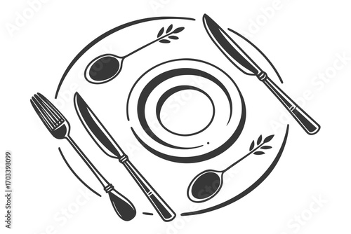 Elegant Flatware and Plate Arrangement Illustration.