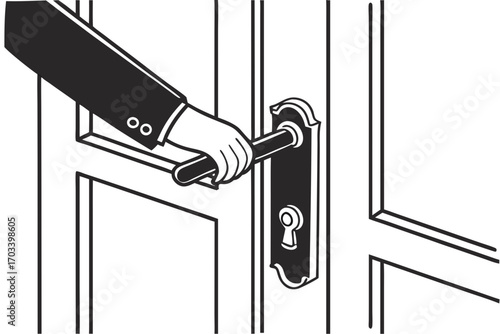 Hand Turning Door Knob to Open Door.