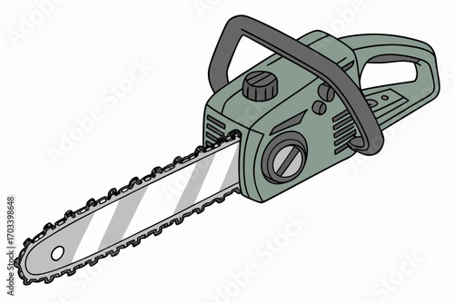 Handdrawn illustration of a green chainsaw.