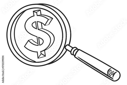 Magnifying Glass Over Dollar Coin Symbol.