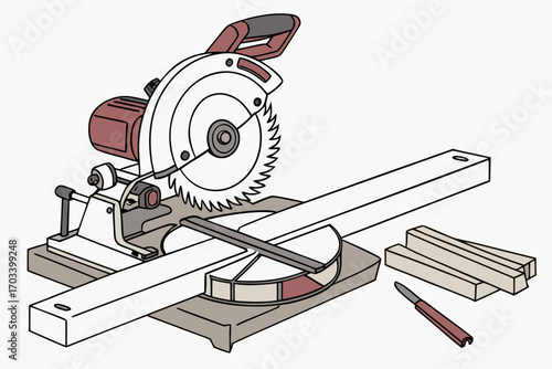 Miter Saw and Wood Cutting Tools Illustration.
