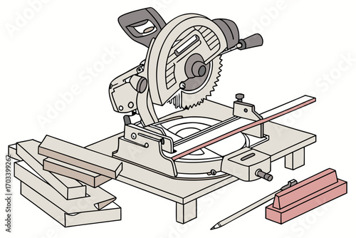 Miter Saw and Woodworking Tools Illustration.
